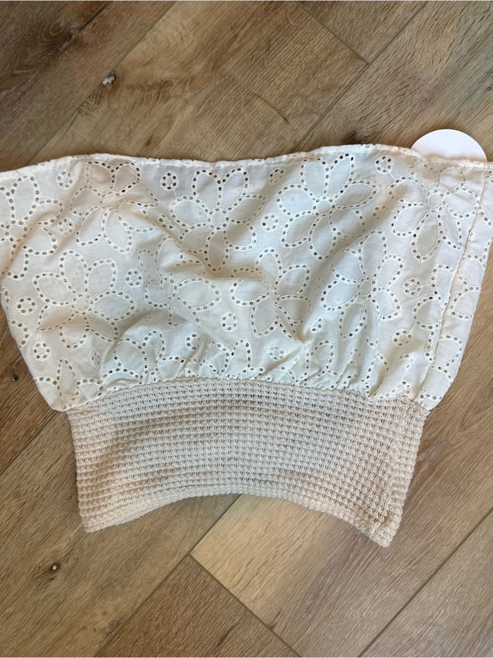 SHEIN Cream Strapless Crochet Twist Eyelet Camisole - Picture 2 of 3